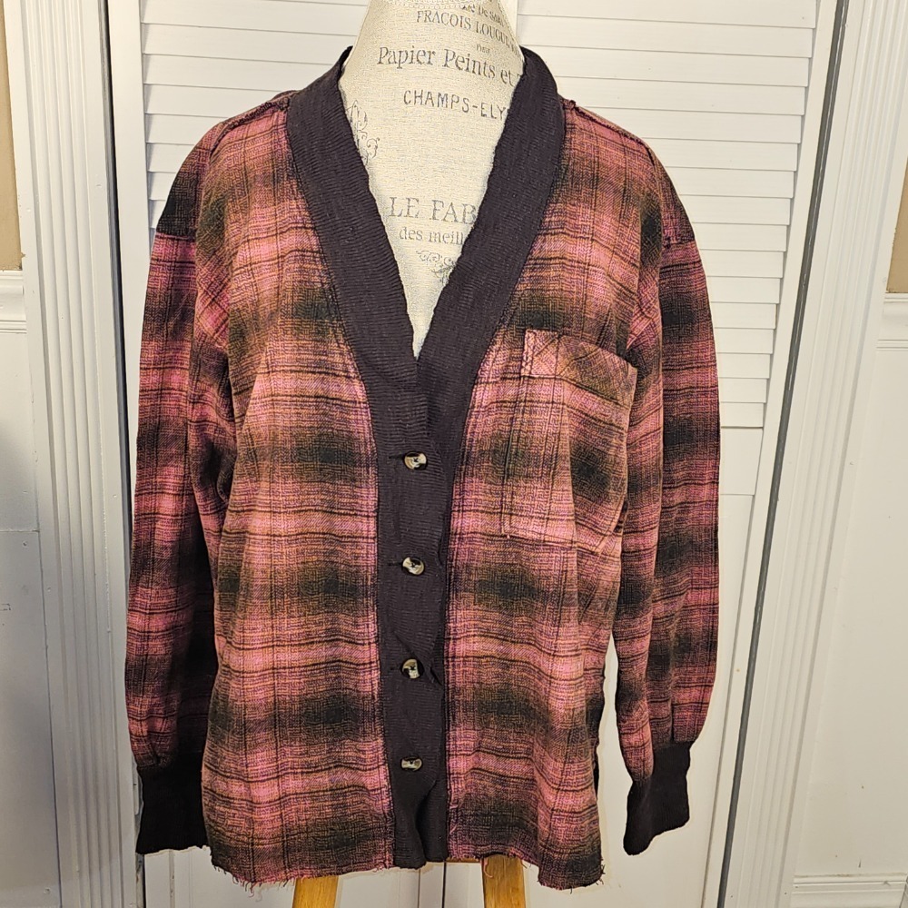 NWT We The Free People Womens Cardi Plaid Tunic Shirt Jacket Shacket Small